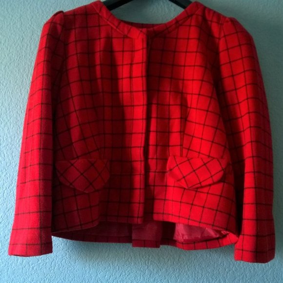 Jackets & Blazers - Red Grid Pattern Jacket